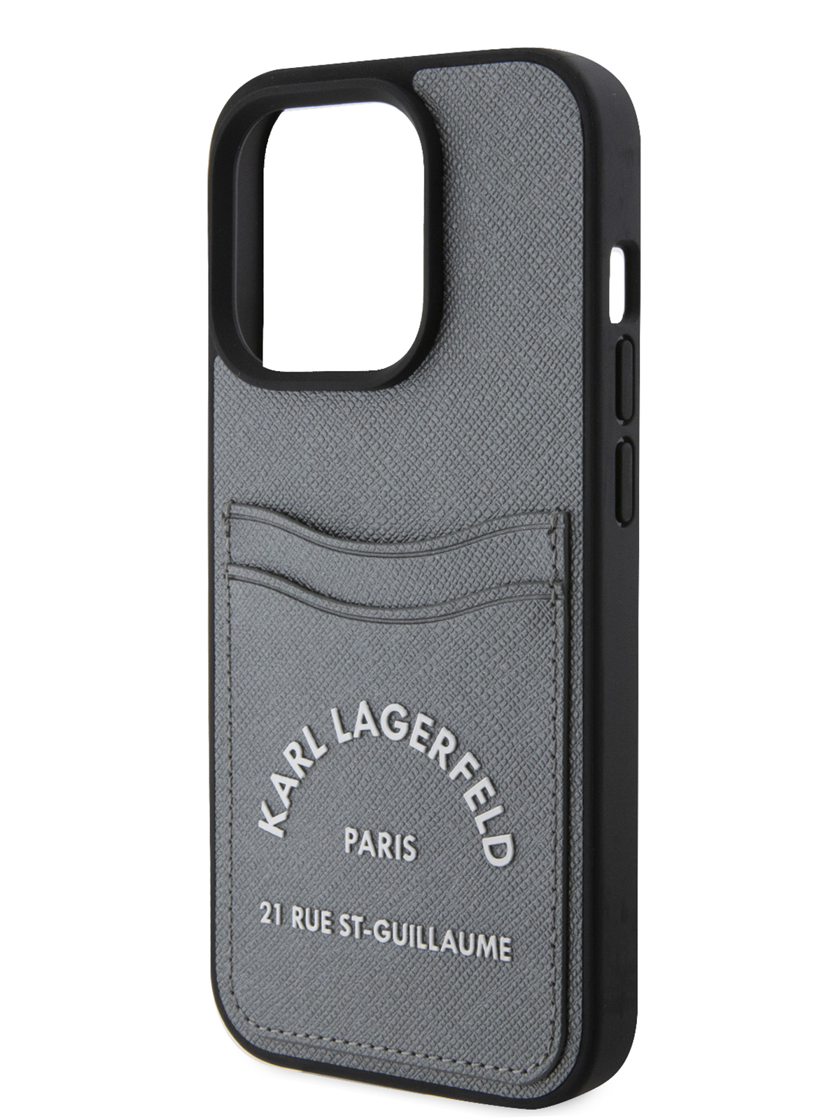 

Чехол Karl Lagerfeld для iPhone 15 Pro с карманом для карт logo Hard Grey, Серый