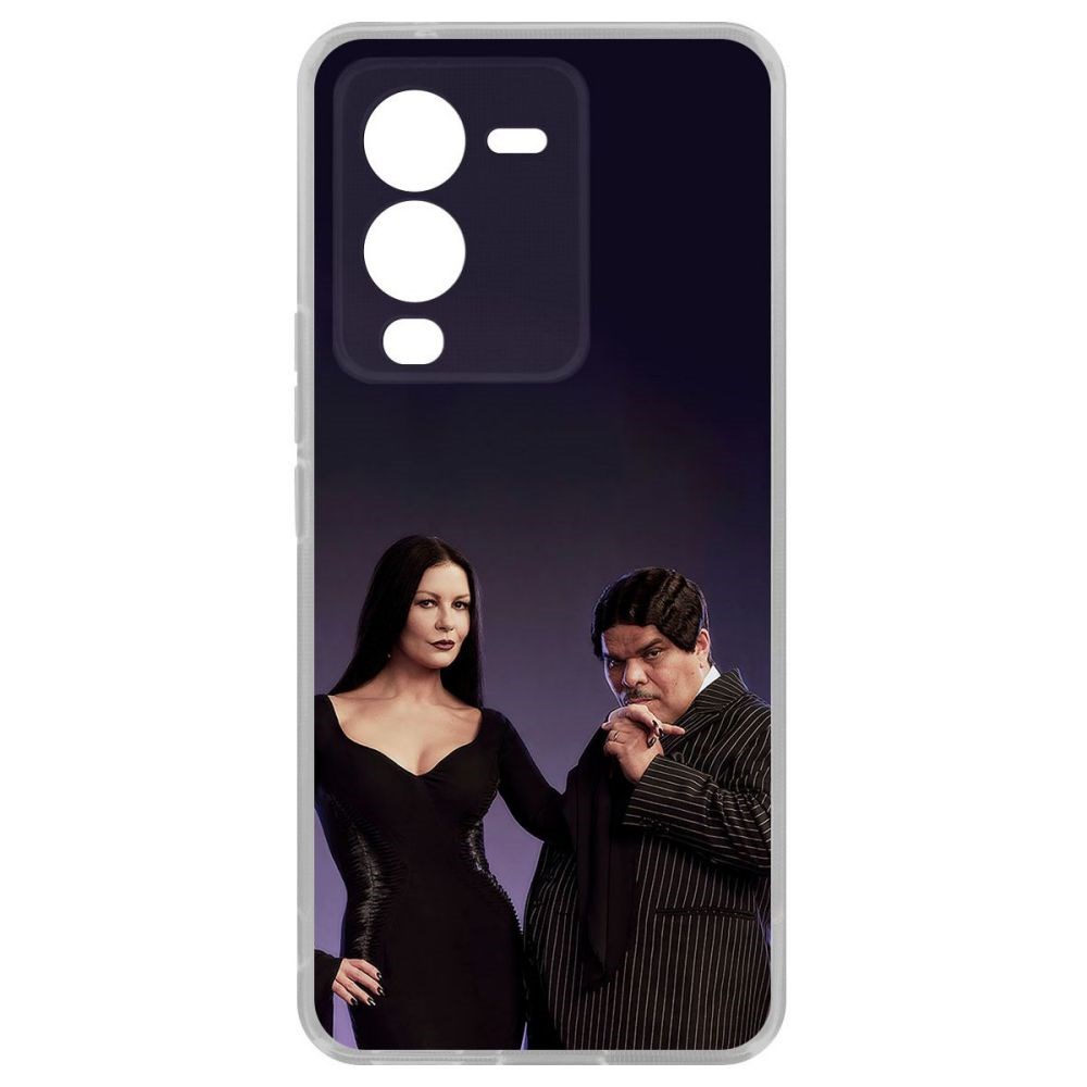 

Чехол-накладка Кейс Уэнсдей Аддамс - Мортиша и Гомес для Vivo V25 Pro, Прозрачный