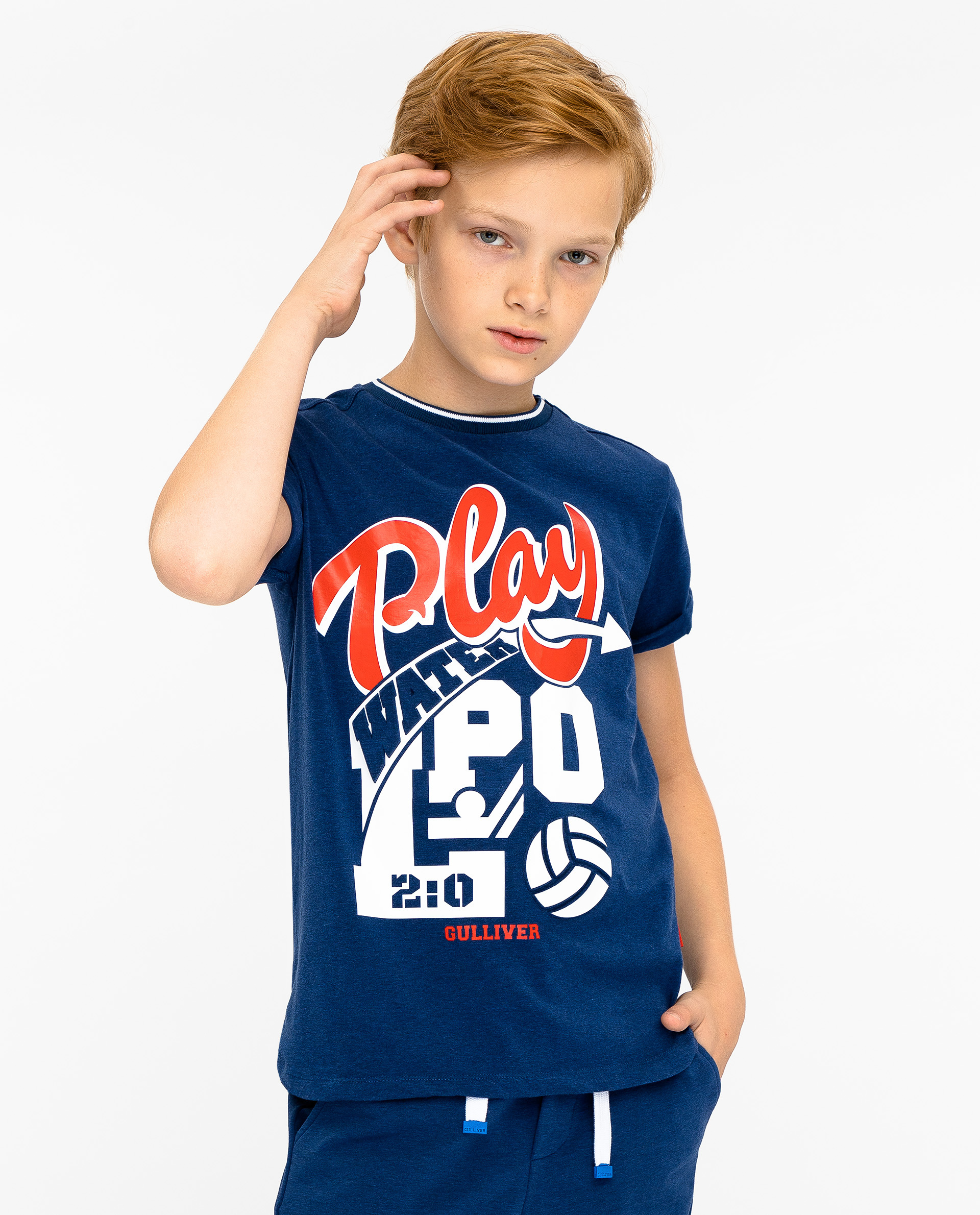 

Футболка для мальчиков Gulliver, цв. синий, р.146, 12012BJC1218