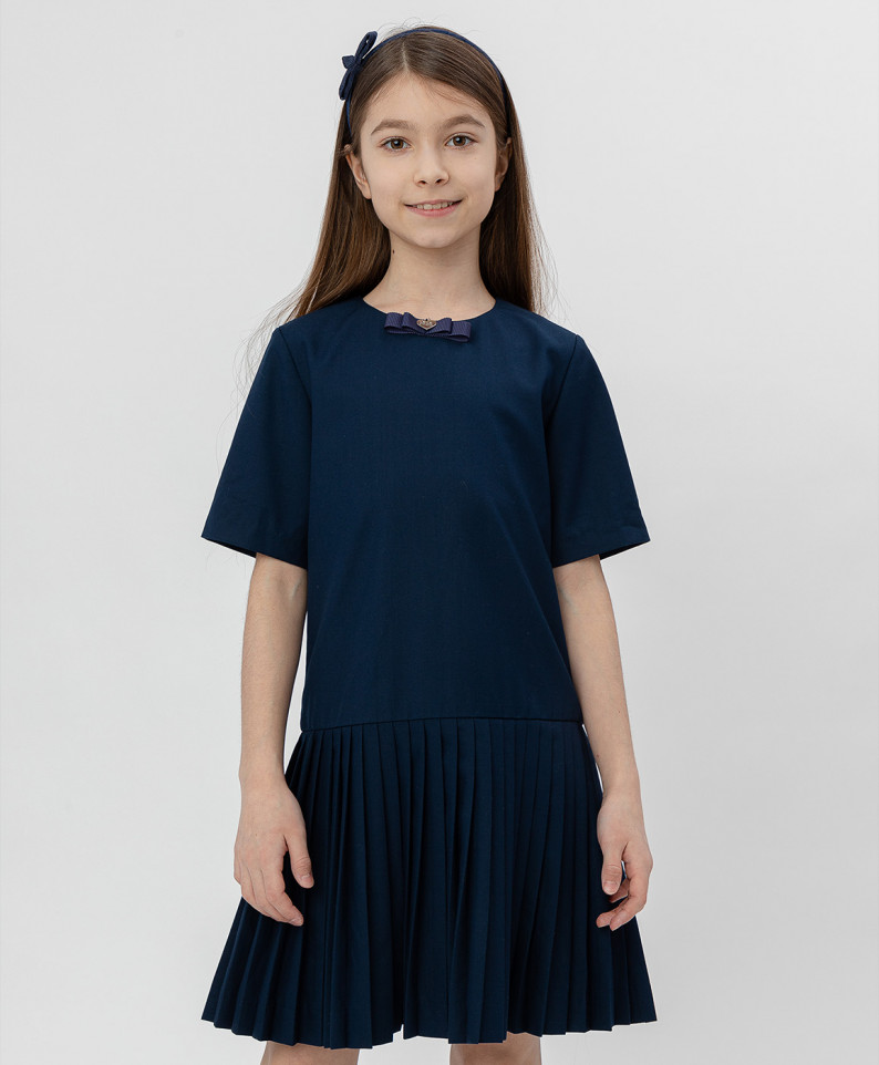 фото Синее платье с коротким рукавом button blue 220bbgs25021000, размер 146