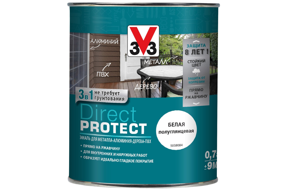 фото Эмаль direct protect v33 белая, 0.75л