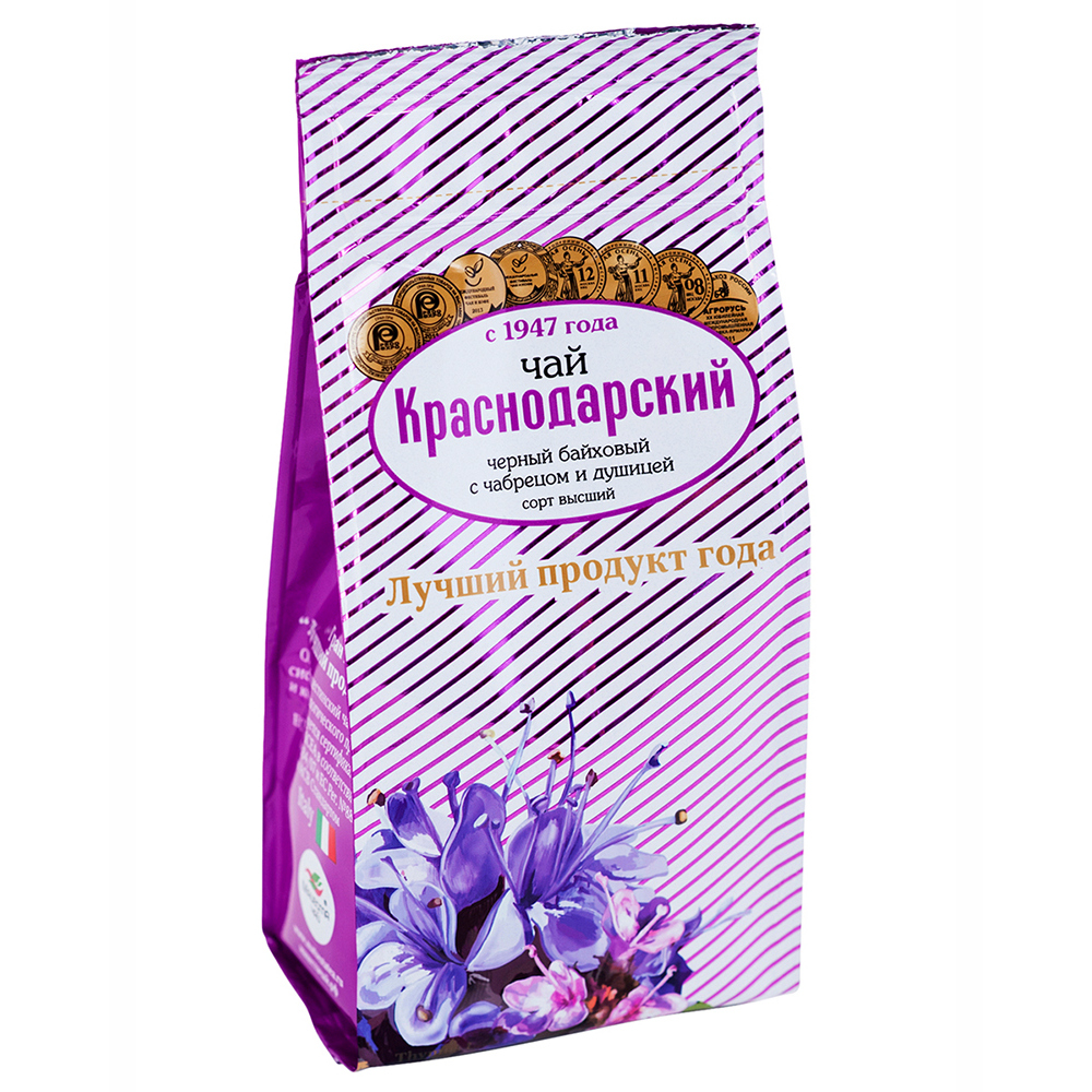 Чай Краснодарский С чабрецом и душицей, черный листовой с добавками, 100 гр