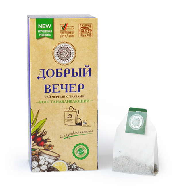 

Чай Фабрика Здоровых Продуктов Добрый вечер Восстанавливающий чёрный 25 пакетиков
