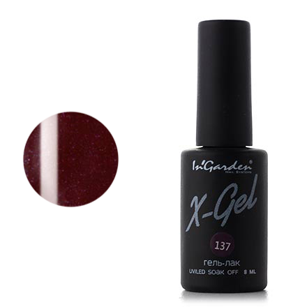 Купить Гель лак для ногтей In’Garden X-Gel N° 137 шеллак темно-вишневый с блестками 8 мл, In'Garden