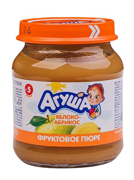 

Пюре фруктовое Агуша Яблоко абрикос с 5 мес. 115 г, 1 шт., Яблоко-абрикос