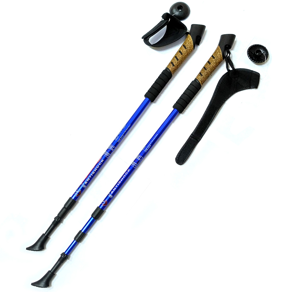 фото F18441 палки для скандинавской ходьбы (синие) до 1,35м телескопическая hawk