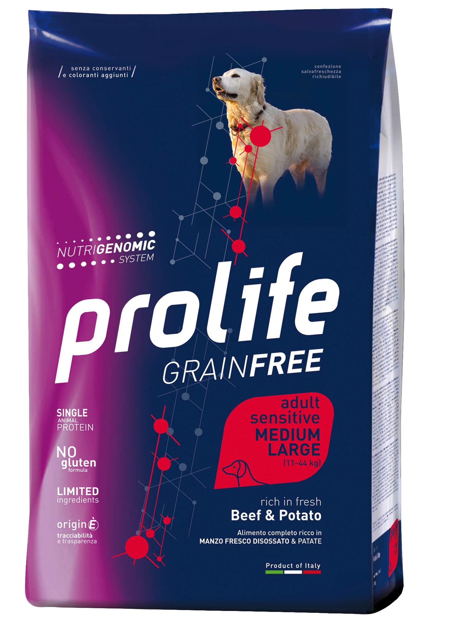 Сухой корм для собак Prolife Grain Free Sensitive Medium/Large говядина, картофель, 2,5 кг