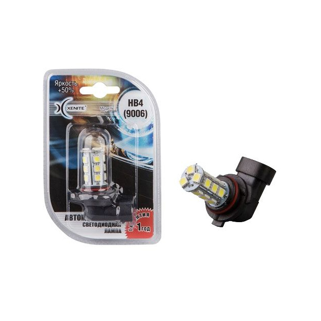 фото Лампа светодиодная 12v hb4 p22d 5050 smd + 50% блистер (1шт.) xenite