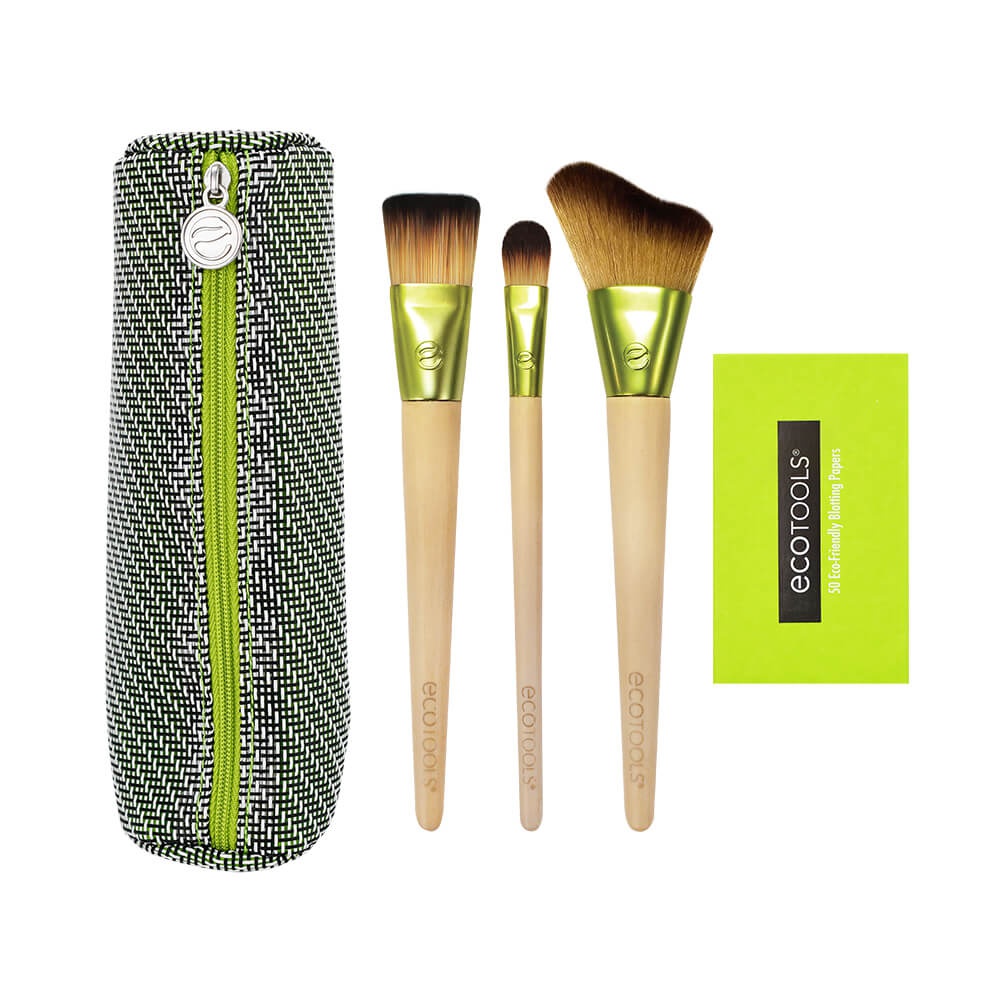 фото Набор для макияжа ecotools travel and glow beauty kit - 3 кисти + косметичка и салфетки