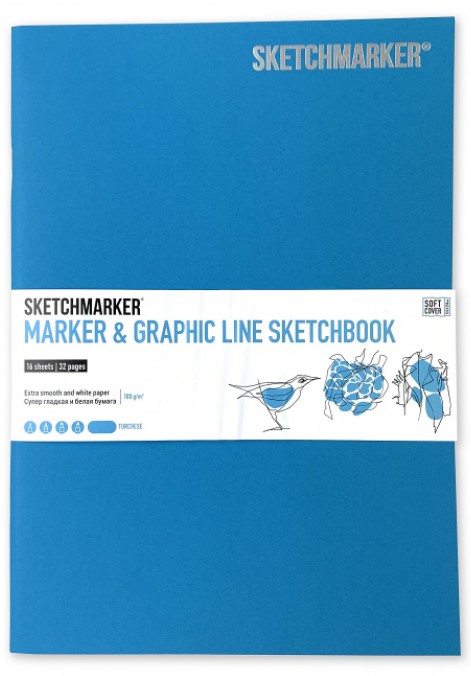 фото Скетчбук sketchmarker "marker & graphic line" 17,6х25 см 16 л 180 г мягкая обложка, бирюз