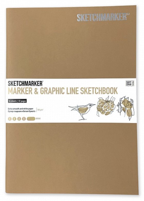 фото Скетчбук sketchmarker marker & graphic line 17,6х25 см 16л 180г мягкая обложка, коричневый