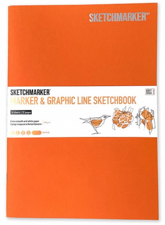 фото Скетчбук sketchmarker "marker & graphic line" 17,6х25 см 16 л 180 г мягк.обложка, оранж