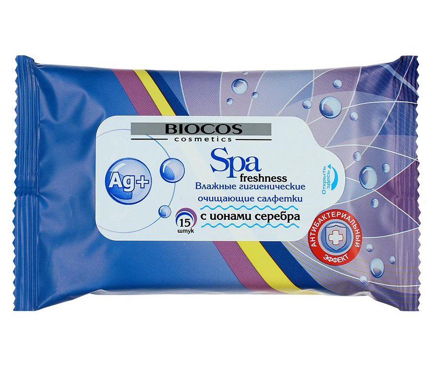 Влажные салфетки Биокос СПА с антибактериальным эффектом 15 шт