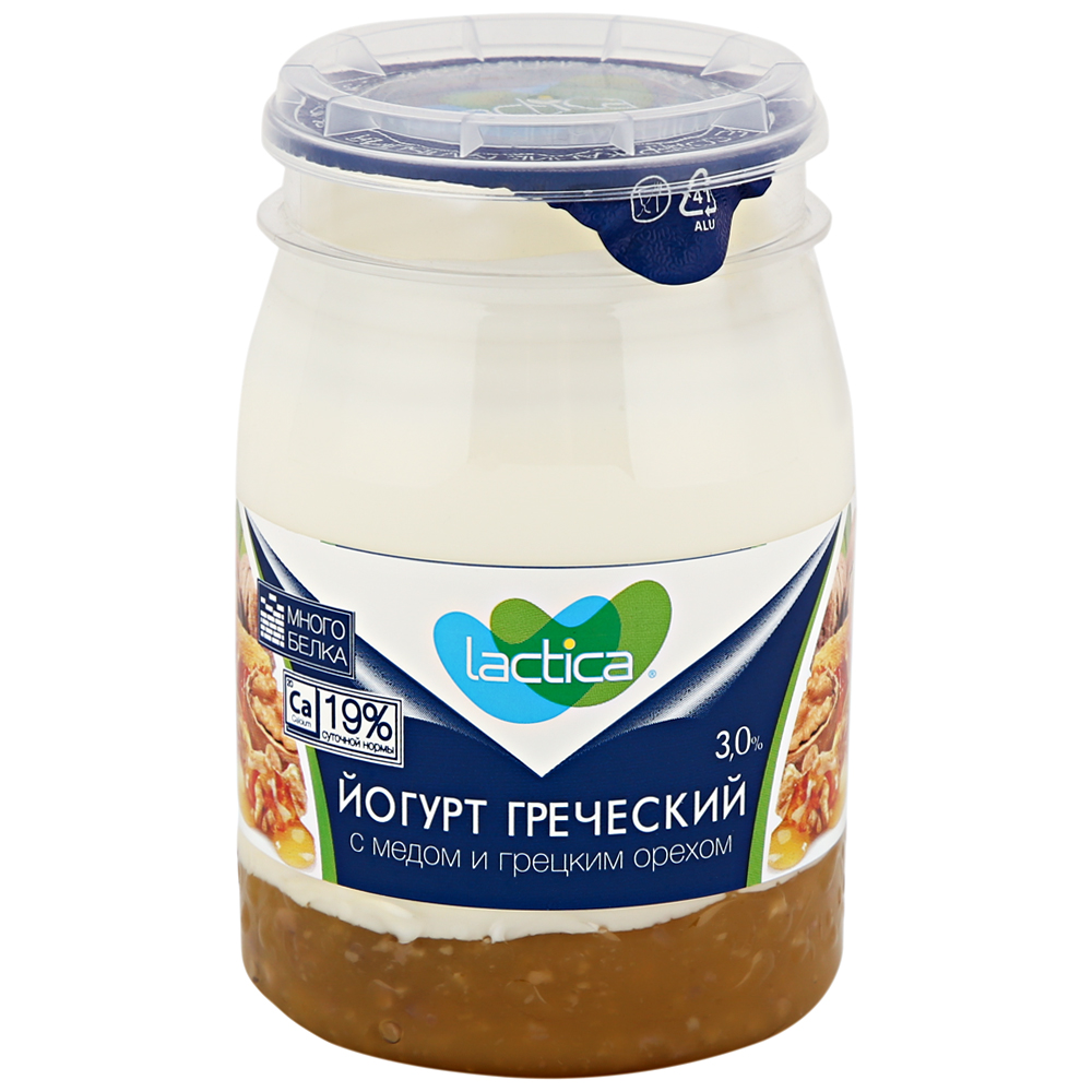 Йогурт Lactica греческий с мёдом и грецким орехом, 3,0%, 190 г