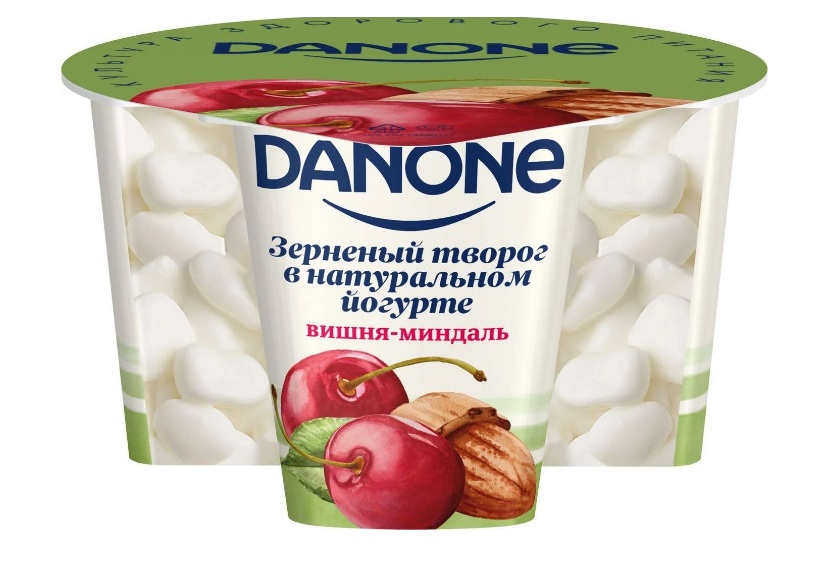 

Творог данон зерненый в йогурте бзмж вишня/миндаль жир. 5 % 150 г пл/ст данон россия