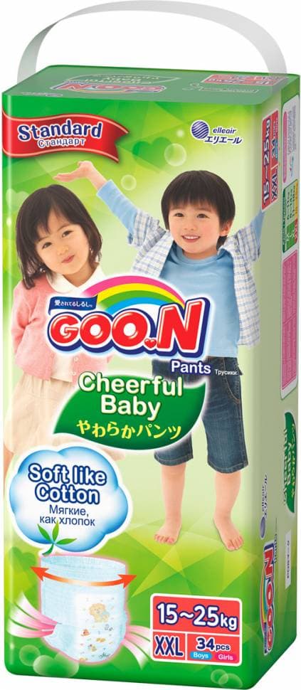 фото Подгузники-трусики goo.n cheerful baby xxl (15-25 кг), 34 шт. goon