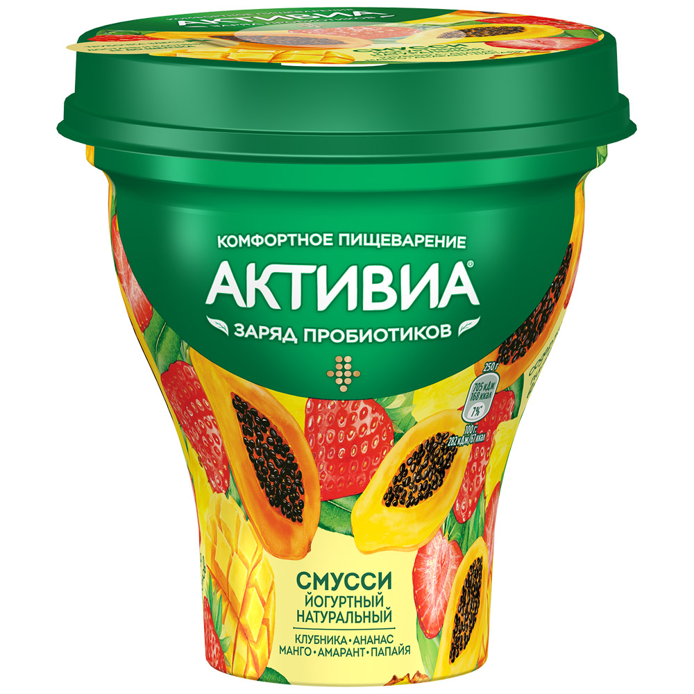 

Биопродукт к/м активиа смусси йогуртный клубн/ананас/манг/амарант/папа 1 % 250 г
