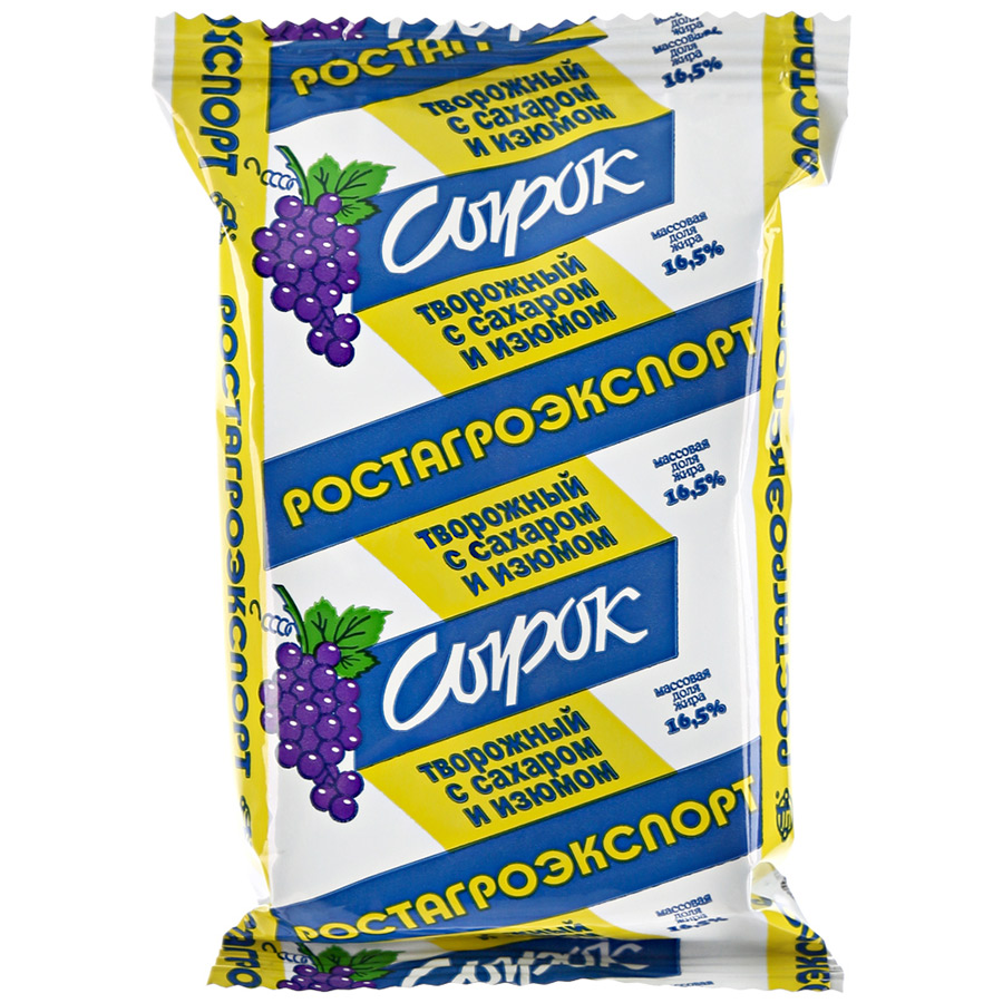 

Сырок ростагроэкспорт творожный с сахаром/изюмом 16.5 % 90 г