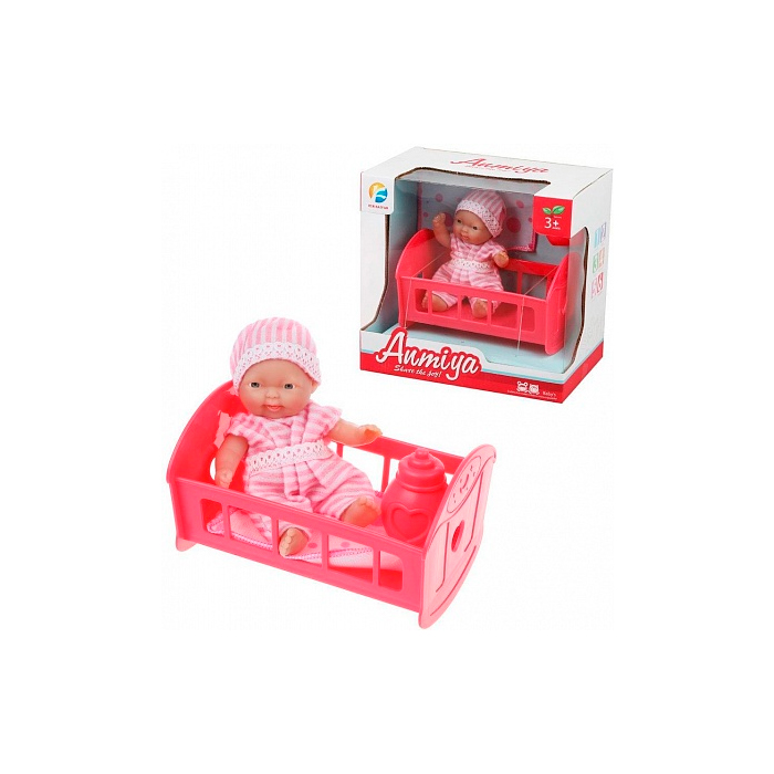

Пупс в кроватке, 12 см, 4 предмета, арт. 66803A