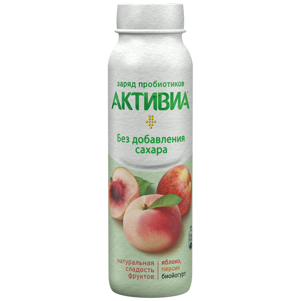 Биойогурт Активиа питьевой с яблоком и персиком без сахара 2 % 260 г