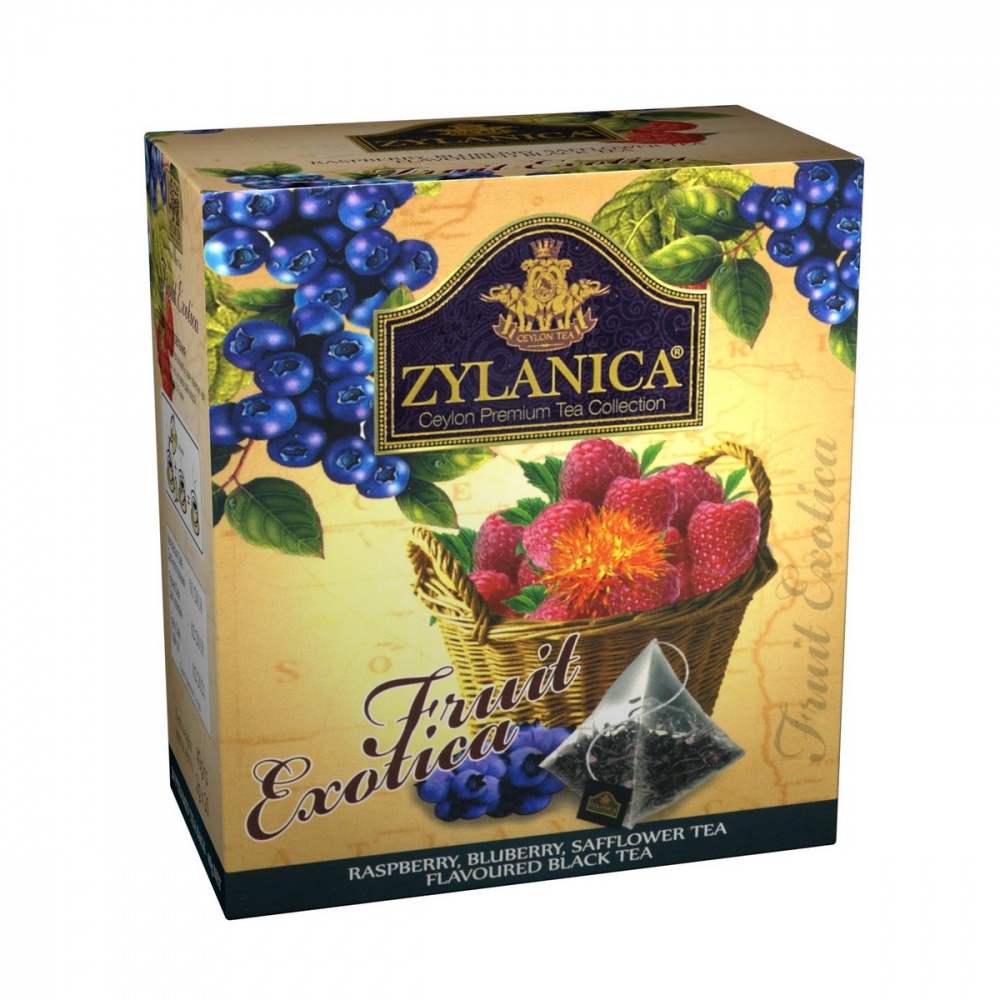 Чай Zylanica Fruit Exotica черный с малиной черникой лепестками сафлора 20 пирамидок