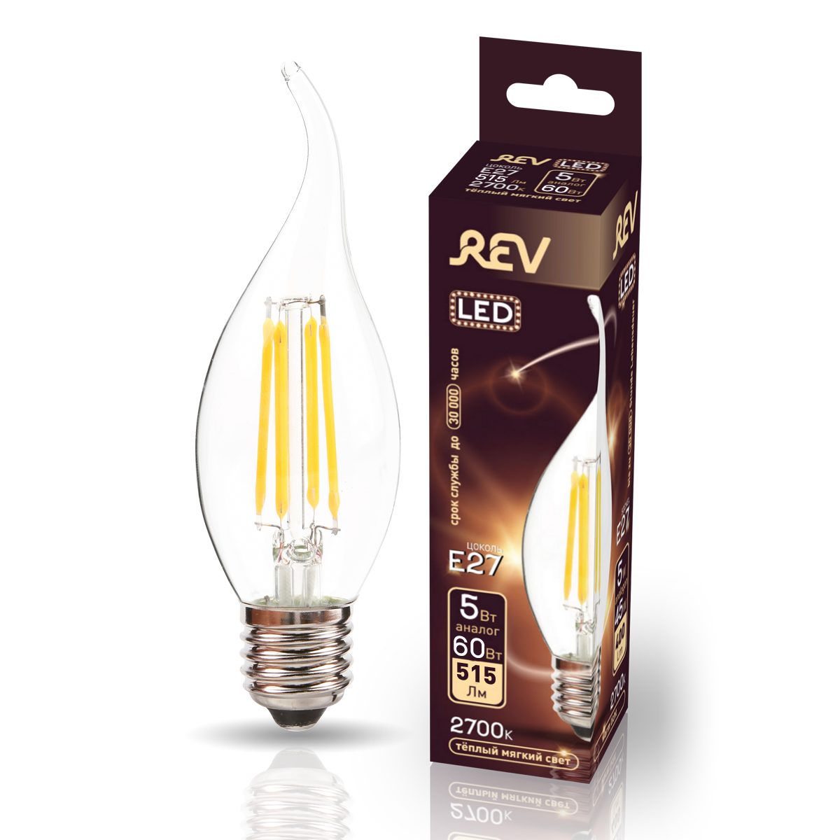 фото Лампа светодиодная rev filament fc37 e27 5w, 2700k, deco premium