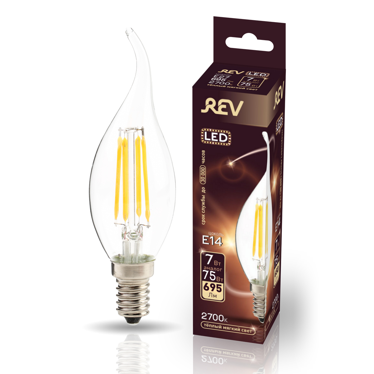 фото Лампа светодиодная rev filament fc37 e14 7w, 2700k, deco premium