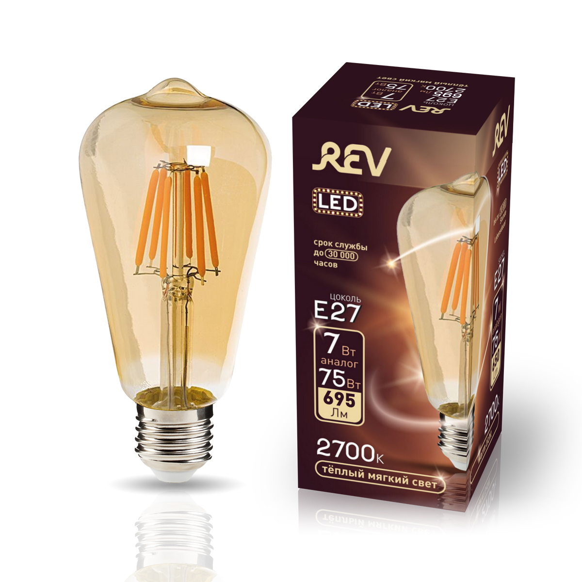 фото Лампа светодиодная rev vintage filament st64 e27 7w, 2700k, deco premium, теплый свет