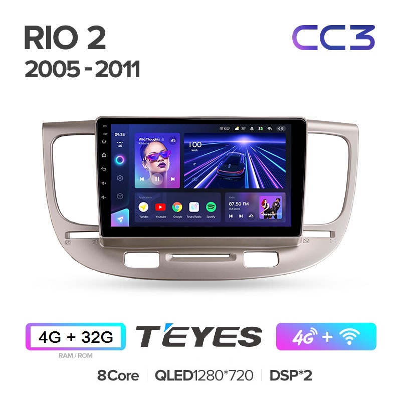 Автомагнитола Teyes CC3 4/32Гб Kia Rio 2 2005 - 2011 ANDROID 10