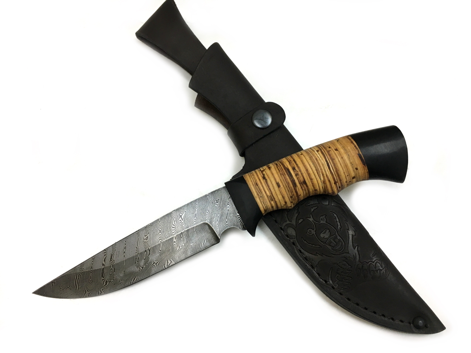 Нож Семин Легионер, дамасская сталь, рукоять береста, граб, ручная работа