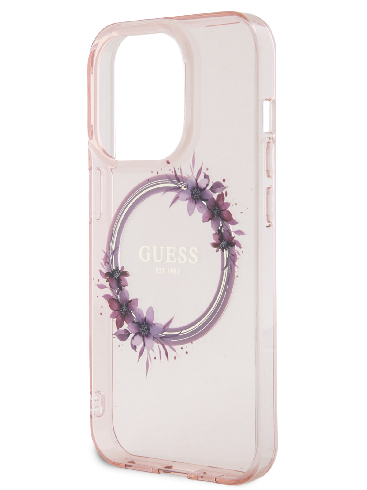 

Чехол Guess для iPhone 15 Pro с Magsafe Flowers Wreath Hard Pink, Розовый