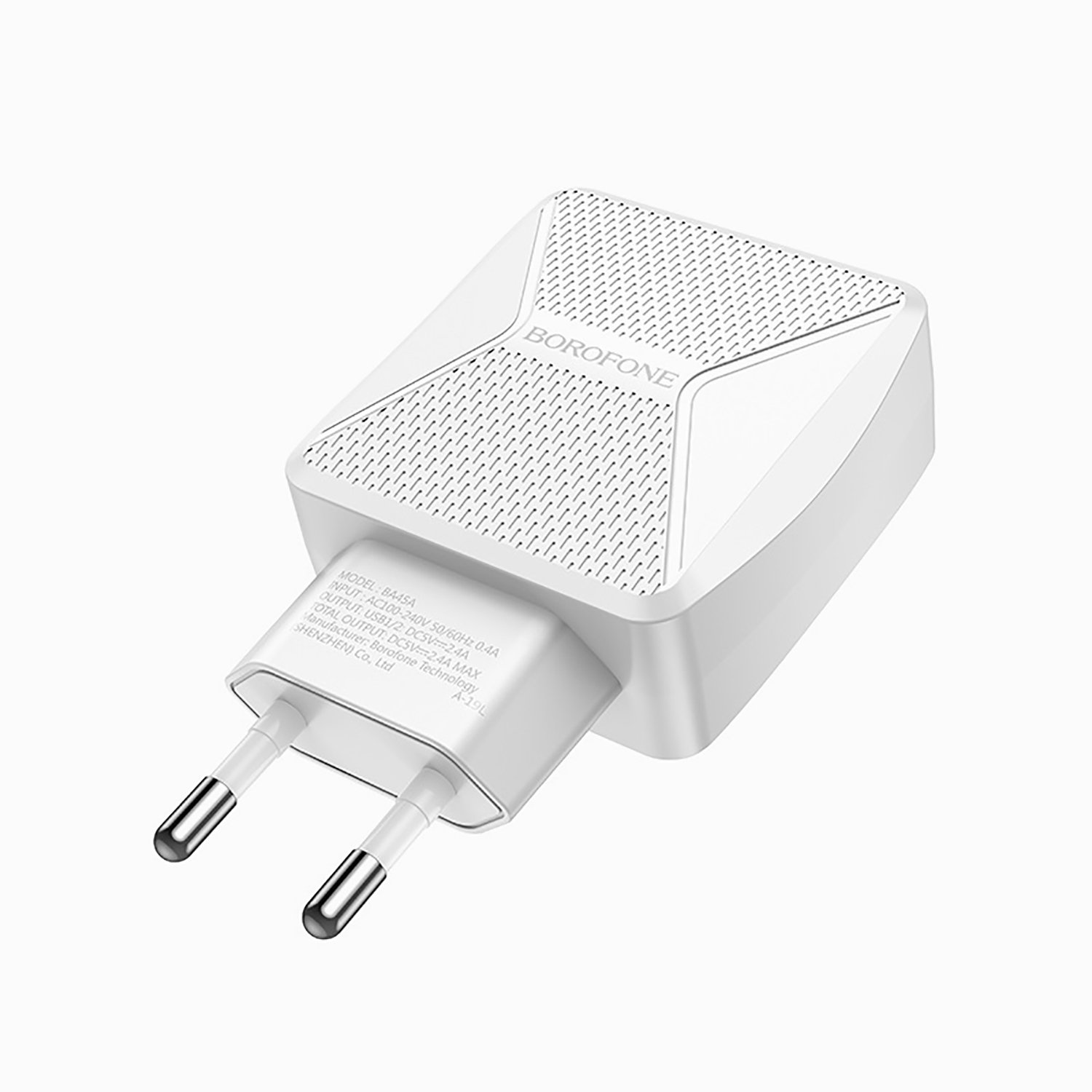 

Сетевое зарядное устройство Borofone BA45A Max (2USB, 5V, 2.4A) + кабель Type-C (белое)