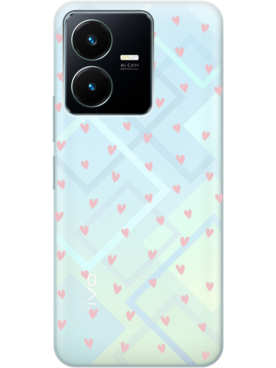 

Силиконовый чехол на Vivo Y22 с принтом "Розовые сердечки" прозрачный, Прозрачный;розовый, 766400691