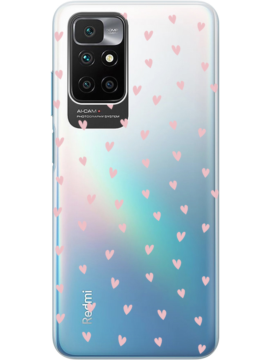 

Силиконовый чехол на Xiaomi Redmi 10 с принтом "Розовые сердечки" прозрачный, Прозрачный;розовый, 731907191