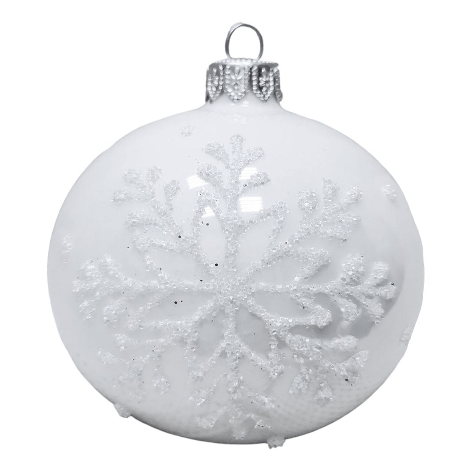 Елочный шар Коломеев Снежинка бисерная белый 8 см 359₽