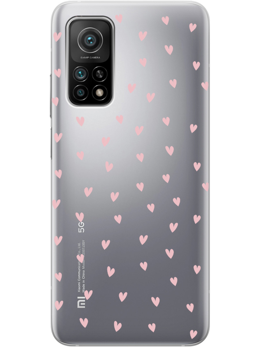 

Силиконовый чехол на Xiaomi Mi 10T / 10T Pro с принтом "Розовые сердечки" прозрачный, Прозрачный;розовый, 724124391