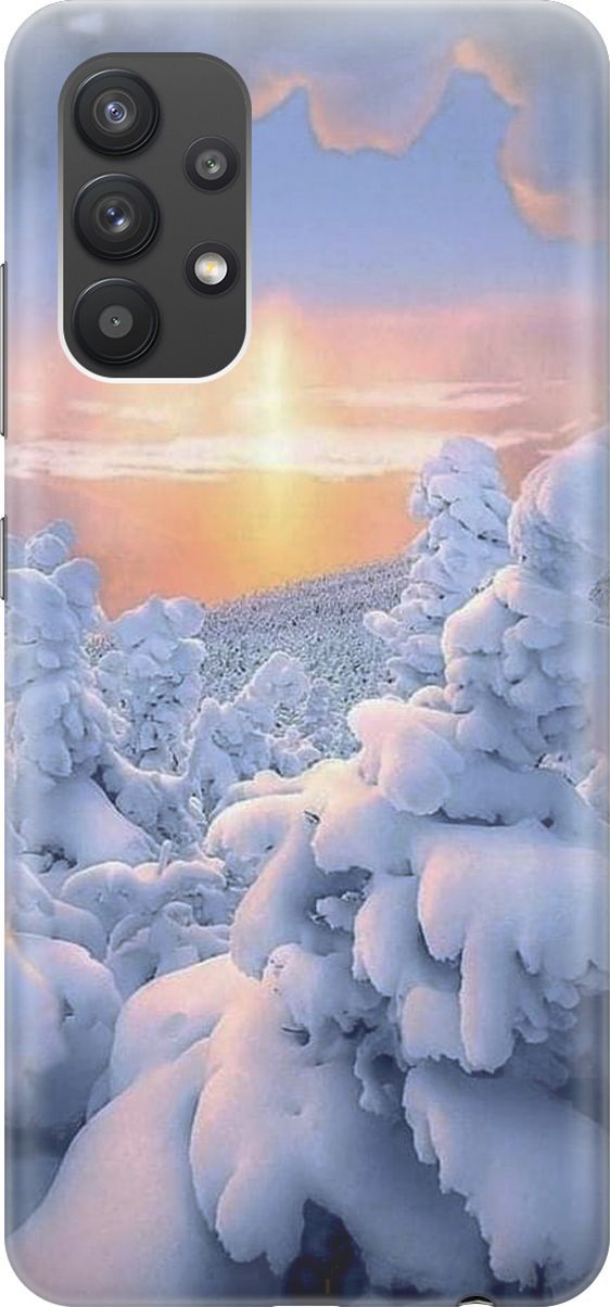 

Силиконовый чехол на Samsung Galaxy A32 с принтом "Заснеженный лес", Белый;голубой, 381