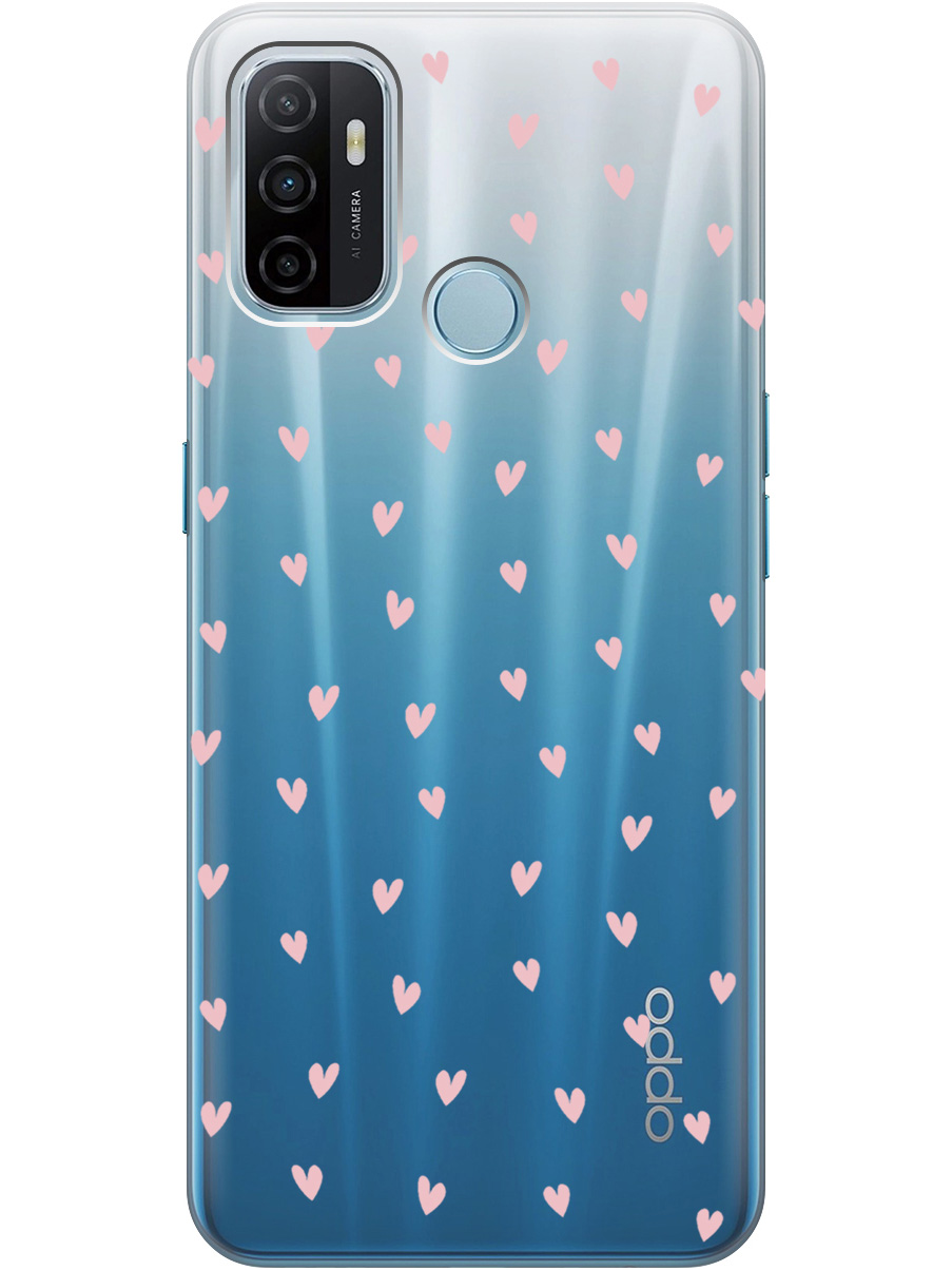 

Силиконовый чехол на Oppo A53 (2020)/A32 с принтом "Розовые сердечки" прозрачный, Прозрачный;розовый, 726148791