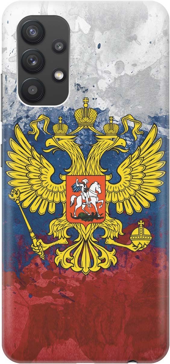 

Силиконовый чехол на Samsung Galaxy A32 с принтом "Герб и Флаг РФ", Голубой;желтый, 381