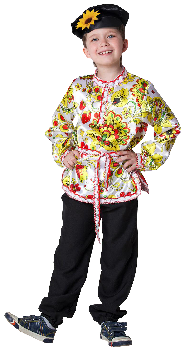 Карнавальная русская рубаха «Хохлома», атлас, картуз, р. 32, рост 112-128 см, цвет белый карнавальная русская рубаха