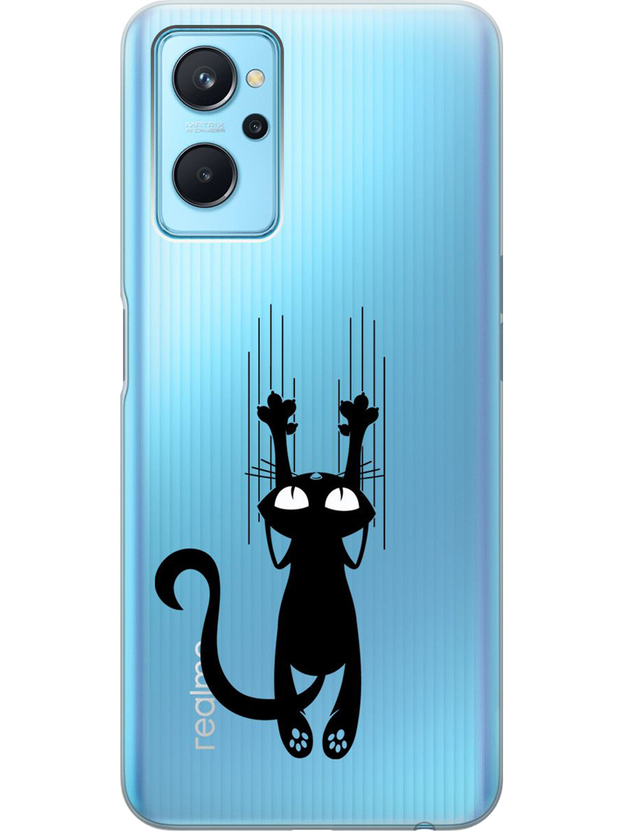 

Силиконовый чехол на Realme 9i с принтом "Кошечка царапка" прозрачный, Прозрачный;черный, 740189471