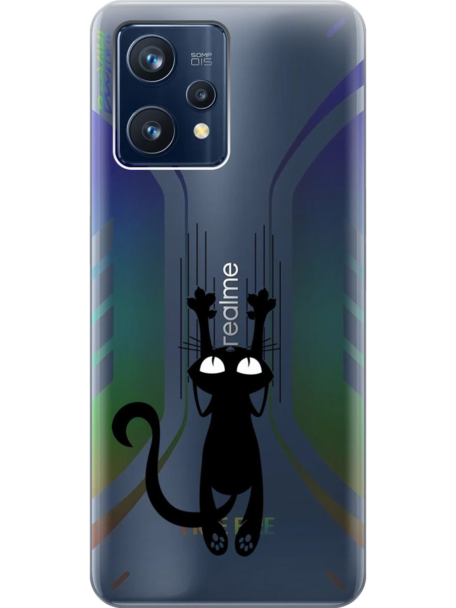 

Силиконовый чехол на Realme 9 Pro+ с принтом "Кошечка царапка" прозрачный, Прозрачный;черный, 740189671