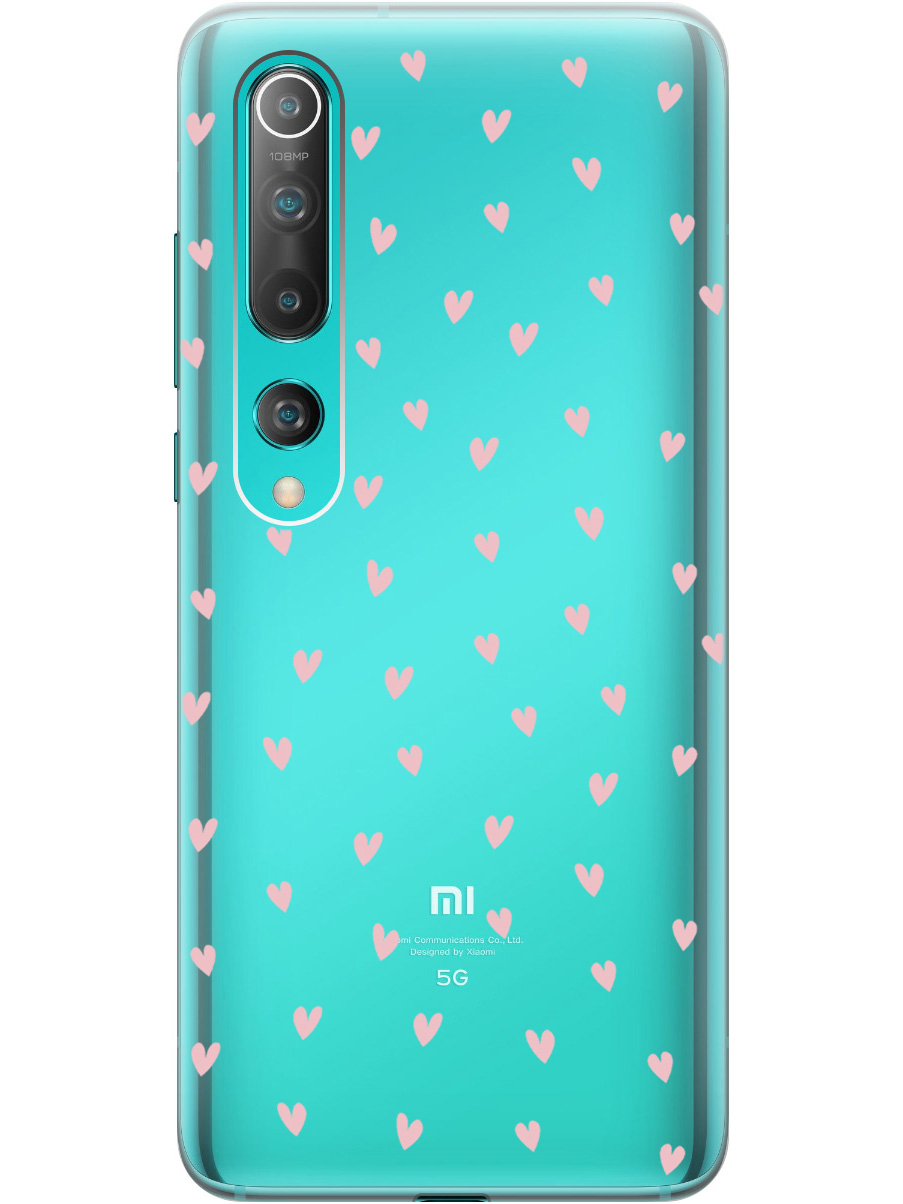 

Силиконовый чехол на Xiaomi Mi 10 с принтом "Розовые сердечки" прозрачный, Прозрачный;розовый, 722821191