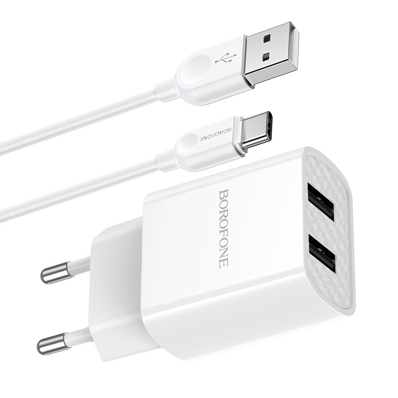 

Сетевое зарядное устройство Borofone BA53A Powerway (2USB, 5V, 2.1A), кабель Type-C, белый