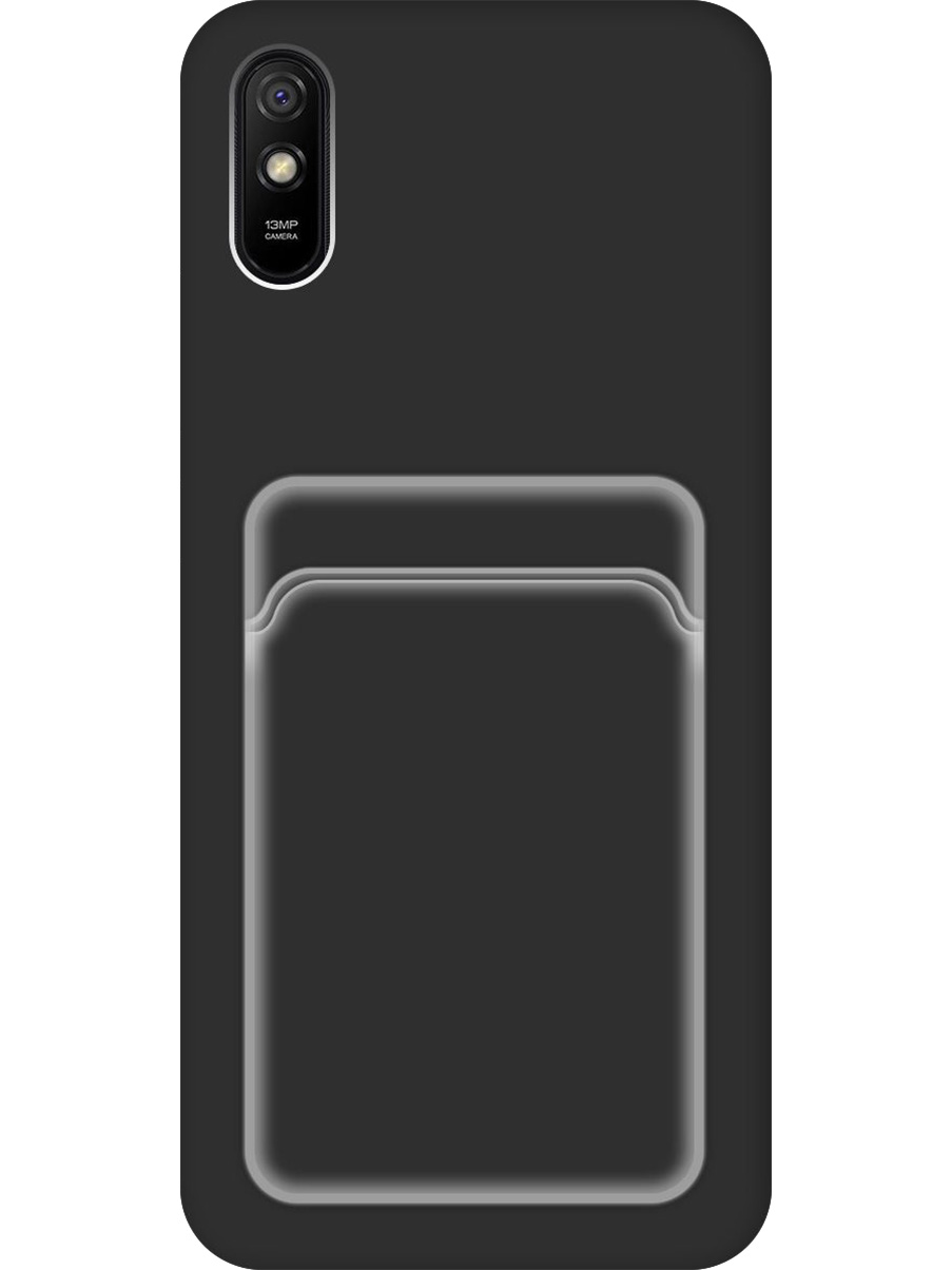 

Силиконовый чехол на Xiaomi Redmi 9A матовый с карманом для карты черный, 723276931
