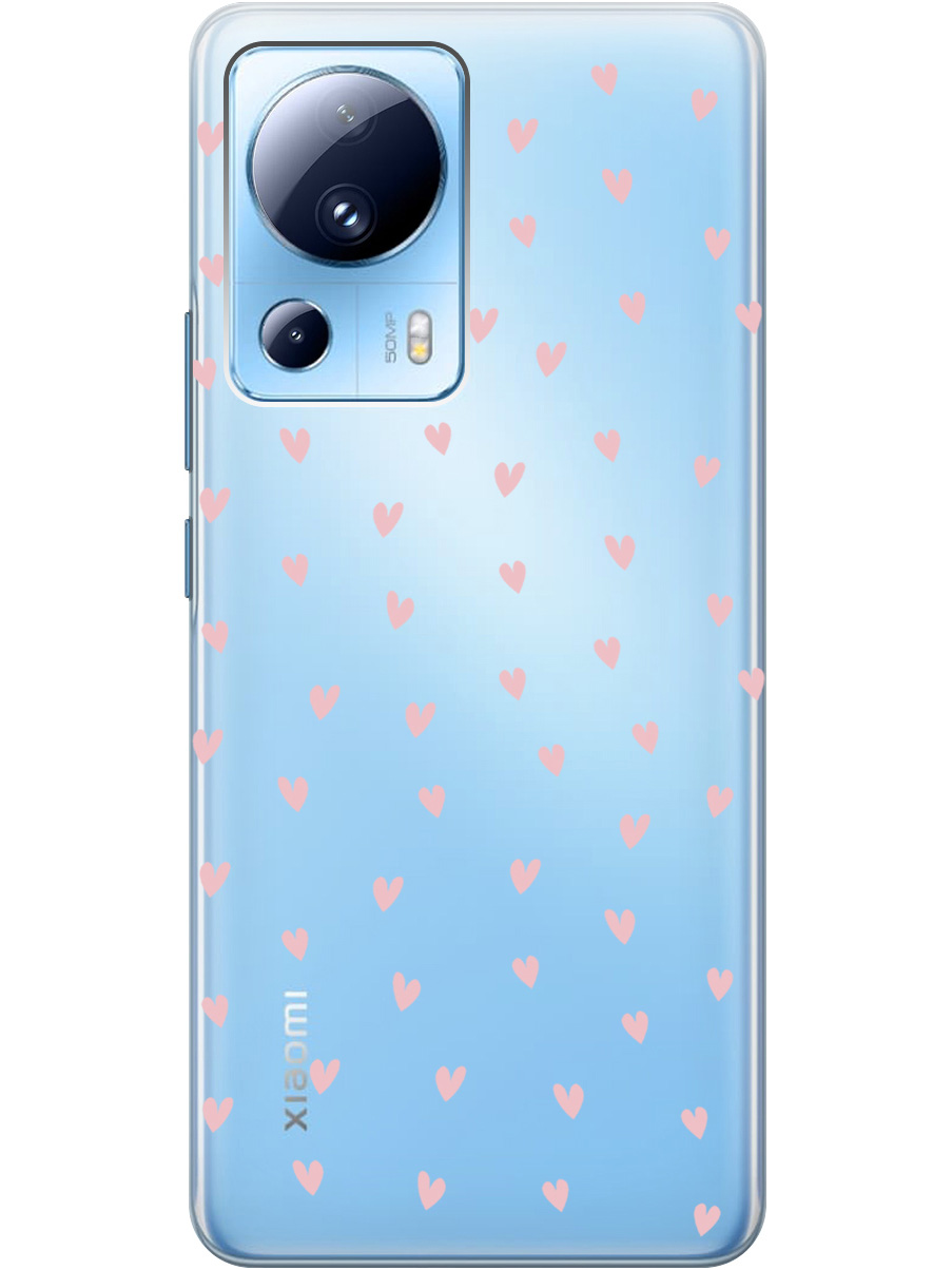 

Силиконовый чехол на Xiaomi 13 Lite с принтом "Розовые сердечки" прозрачный, Прозрачный;розовый, 768741291