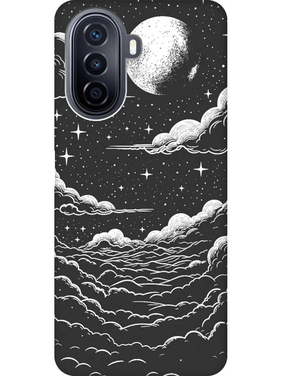

Силиконовый чехол на Huawei nova Y70 с принтом "Луна и облака" матовый черный, Черный;белый, 740133441
