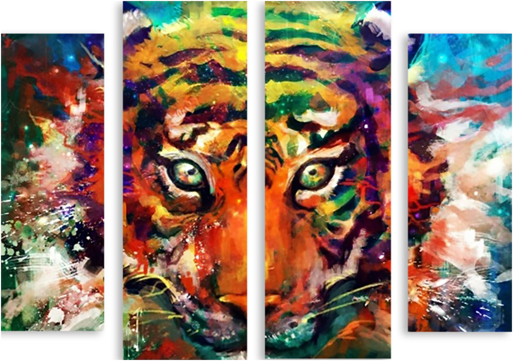 Картина модульная на холсте Модулка Разноцветный тигр 150x118 см