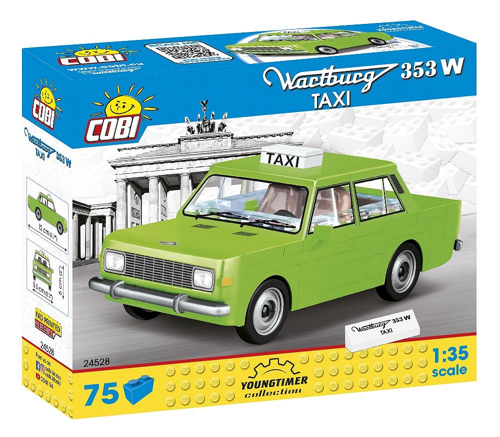 Конструктор COBI Автомобиль Wartburg 353W Taxi, арт.24528 12pcs cartoon inertia pull back go cars vehicles toy police car taxi mini traffic toy set baby kids boys toys gift