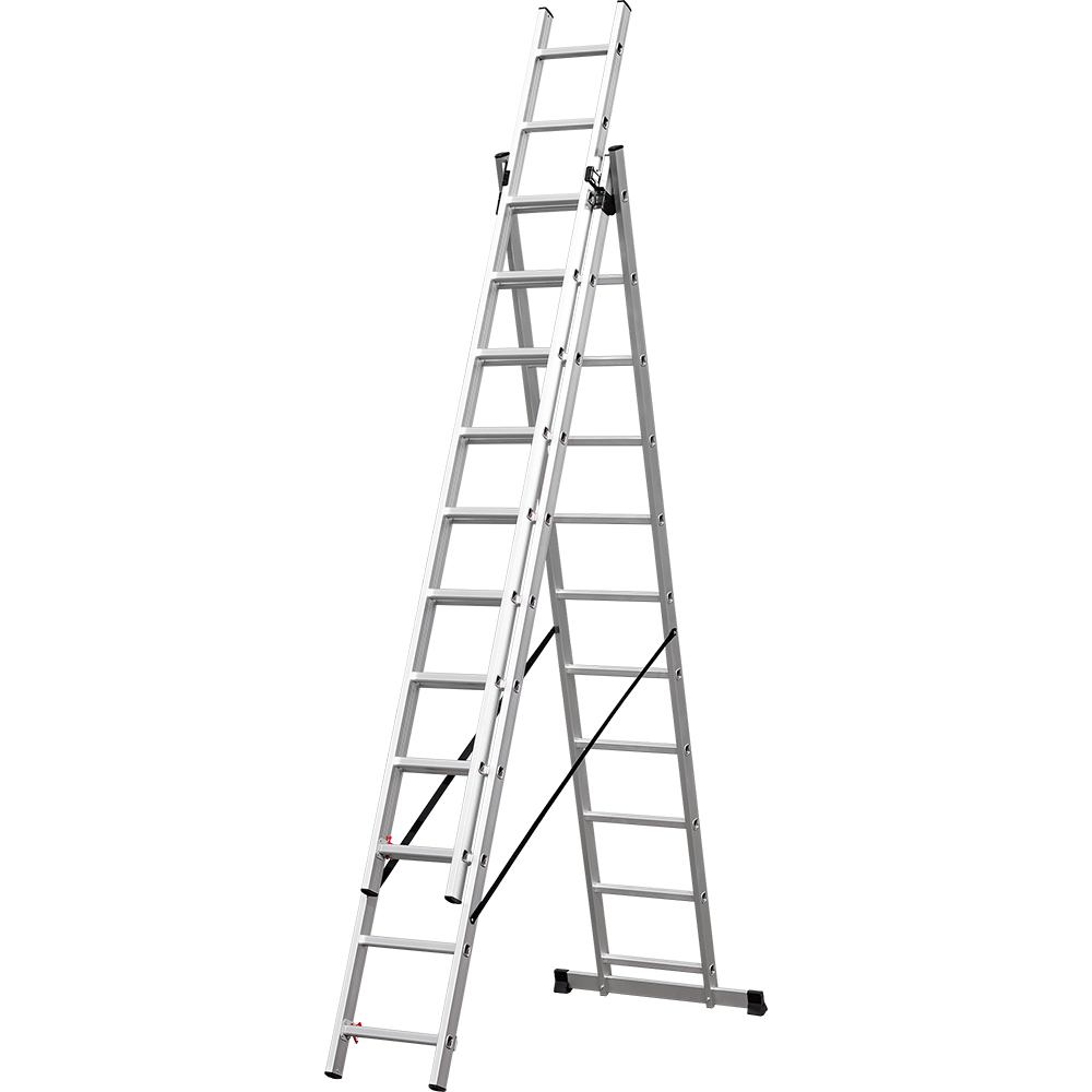 фото Лестница раздвижная трехсекционная алюминиевая raybe rte810 3х11 8,1м